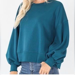 Zenana Drop Shoulder, Balloon Sleeve Sweater